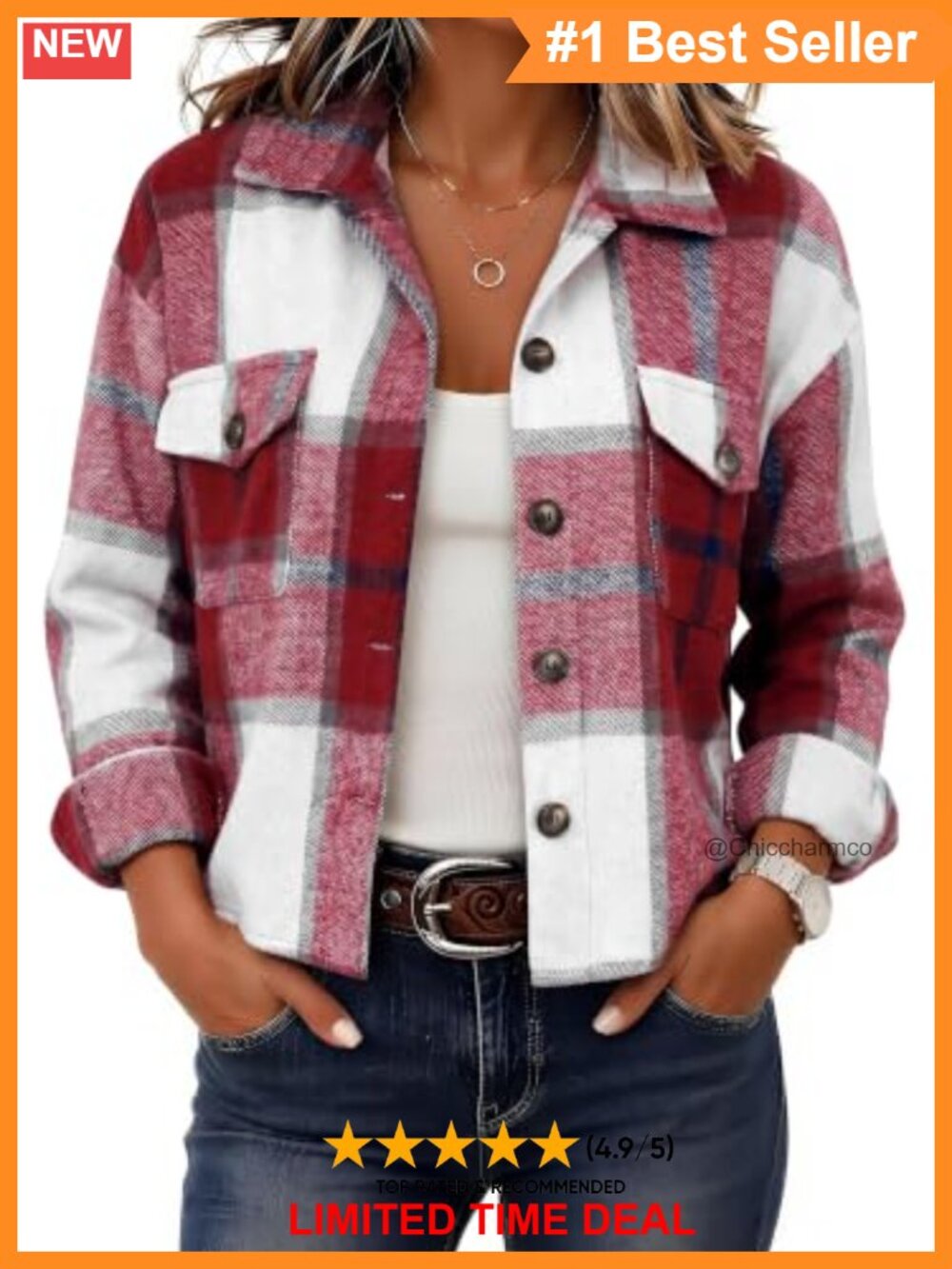 Womens Cropped Plaid Shacket Button Down Casual Jacket Fall Winter Lightweight
